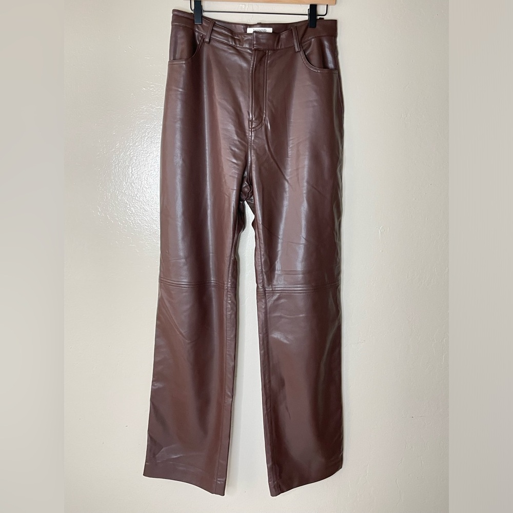 House of CB Brown Faux Leather Straight Leg Pants